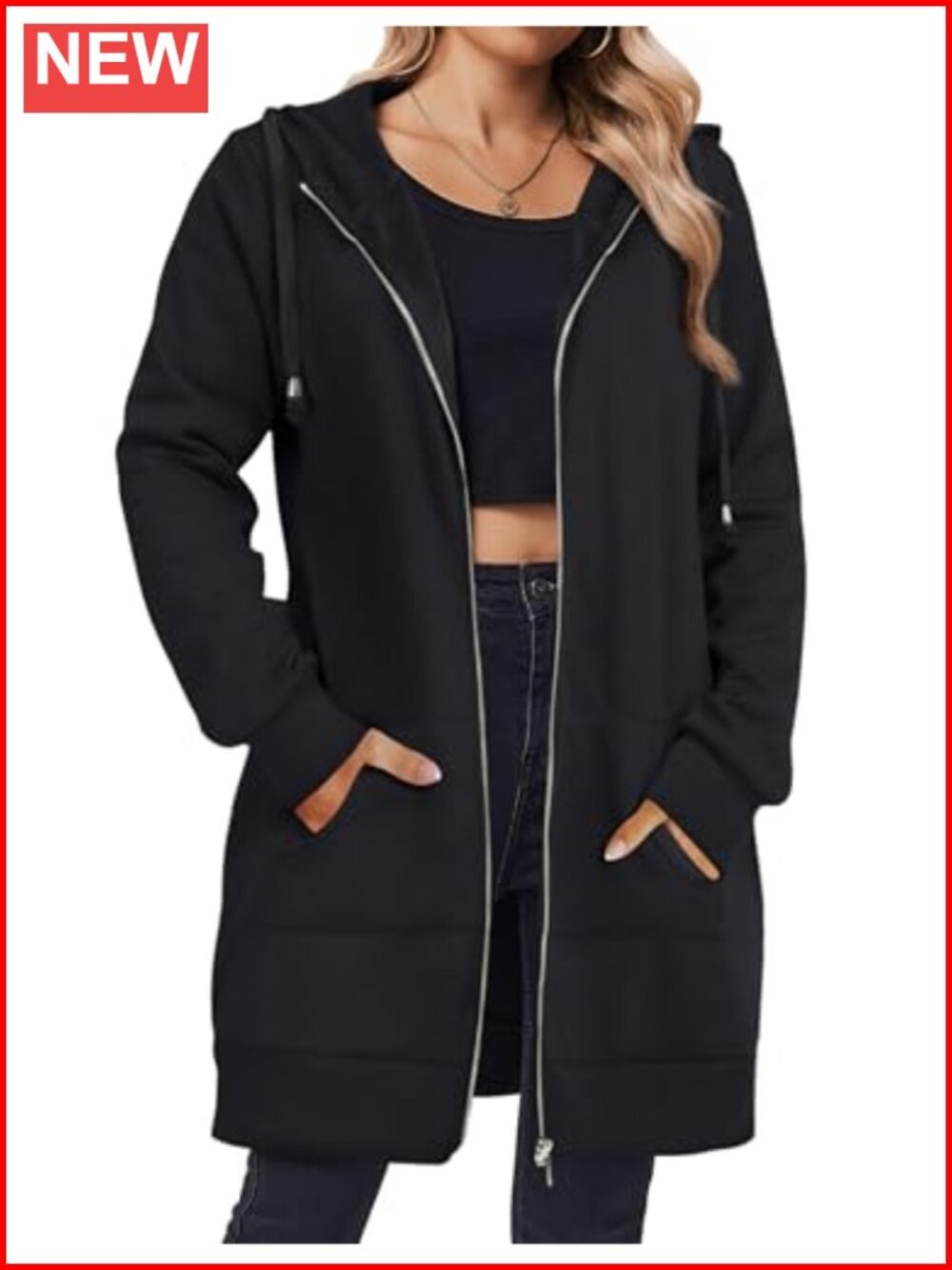 Women's Zip Up Fleece Hoodie Long Tunic Sweatshirt Oversized Casual Jacket